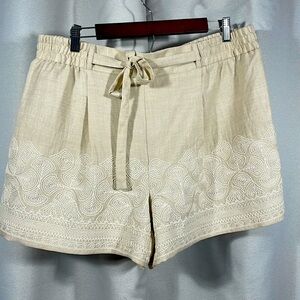 Wren High Waist Cream embroidered  light linen Shorts Casual Style NWOT